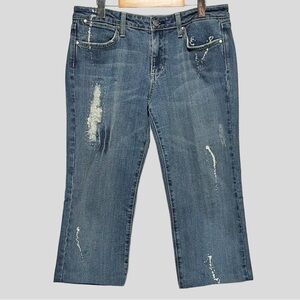 VIGOSS Distressed Capri Flare Jeans Y2K Indie Grunge Fairycore Low Rise